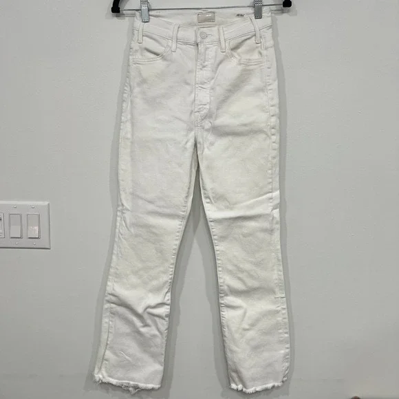 Mother Denim White Jeans 26 High Rise Raw Hem Cotton Blend Hustler Ankle Fray - Picture 1 of 6
